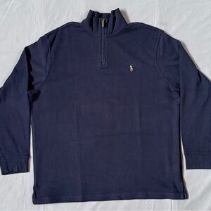 Polo Ralph Lauren Navy Blue Quarter Zip Pullover Sweatshirt Logo Size XL